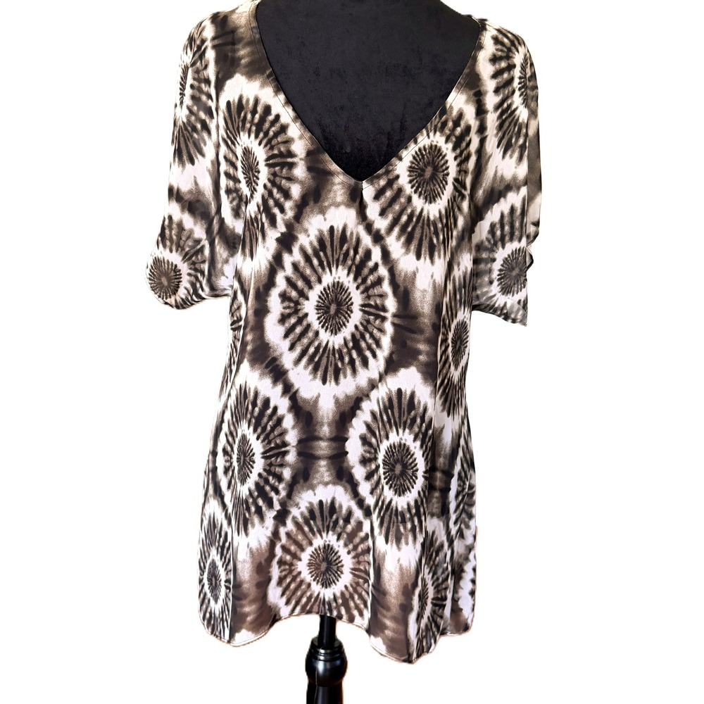 Show‎ Me Your Mumu Womens Tie Dye Sheer V-Neck Tunic Top Black Gray Boho USA